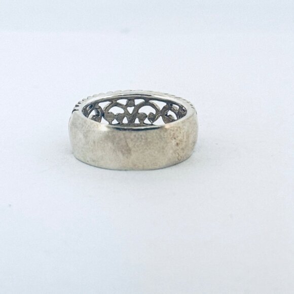 Estate Sterling Silver 925 Filigree Scroll Wide Band Ring Size 8 Vintage Style - Picture 3 of 9